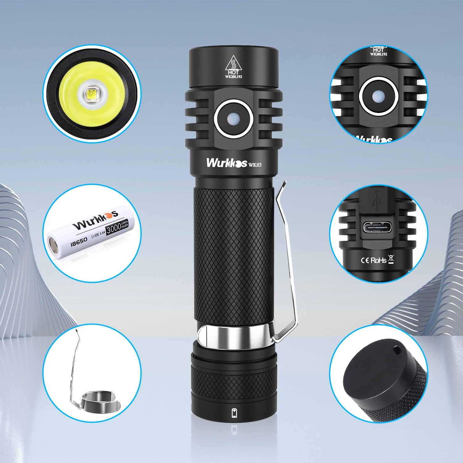 Wurkkos WK03 SST40 Lampe de poche LED 1800 lumens élevés