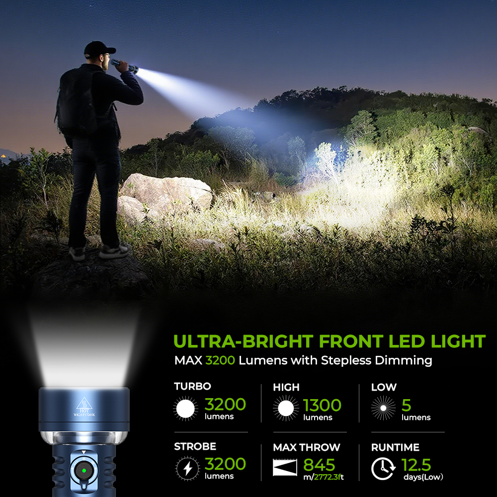Wurkkos TS27 Flashlight | 3200LM Super Bright, 845m Throw, RGB